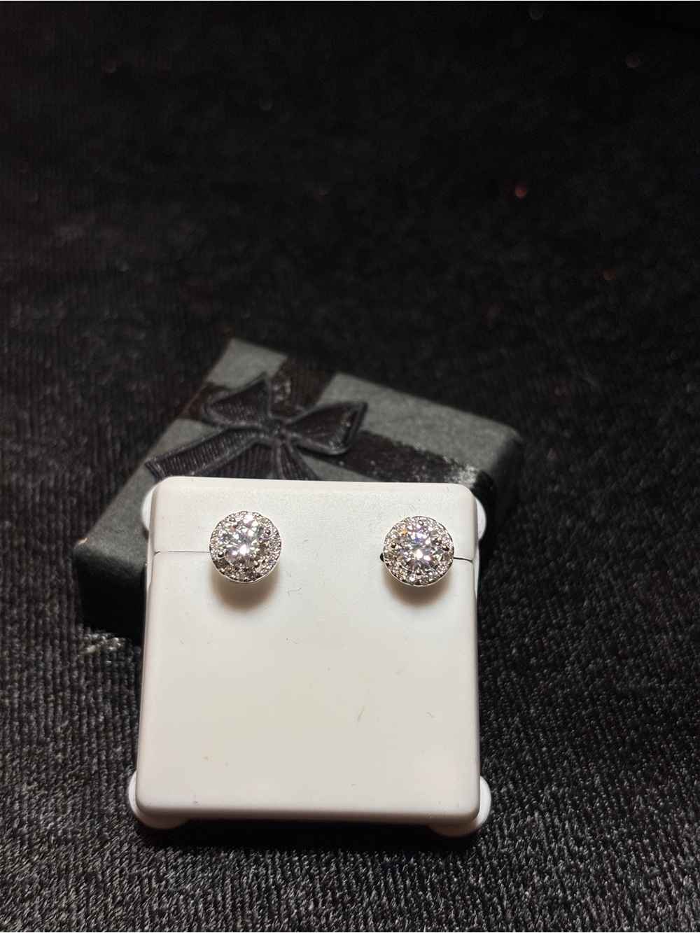 .925 Sterling Silver 1ct. VVS Moissanite Solitaire Halo Stud Earrings - Picture 9 of 14